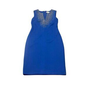 Calvin Klein Womens Dress 8 Sleeveless Split Neck Royal Blue Rhinestones NWT‎